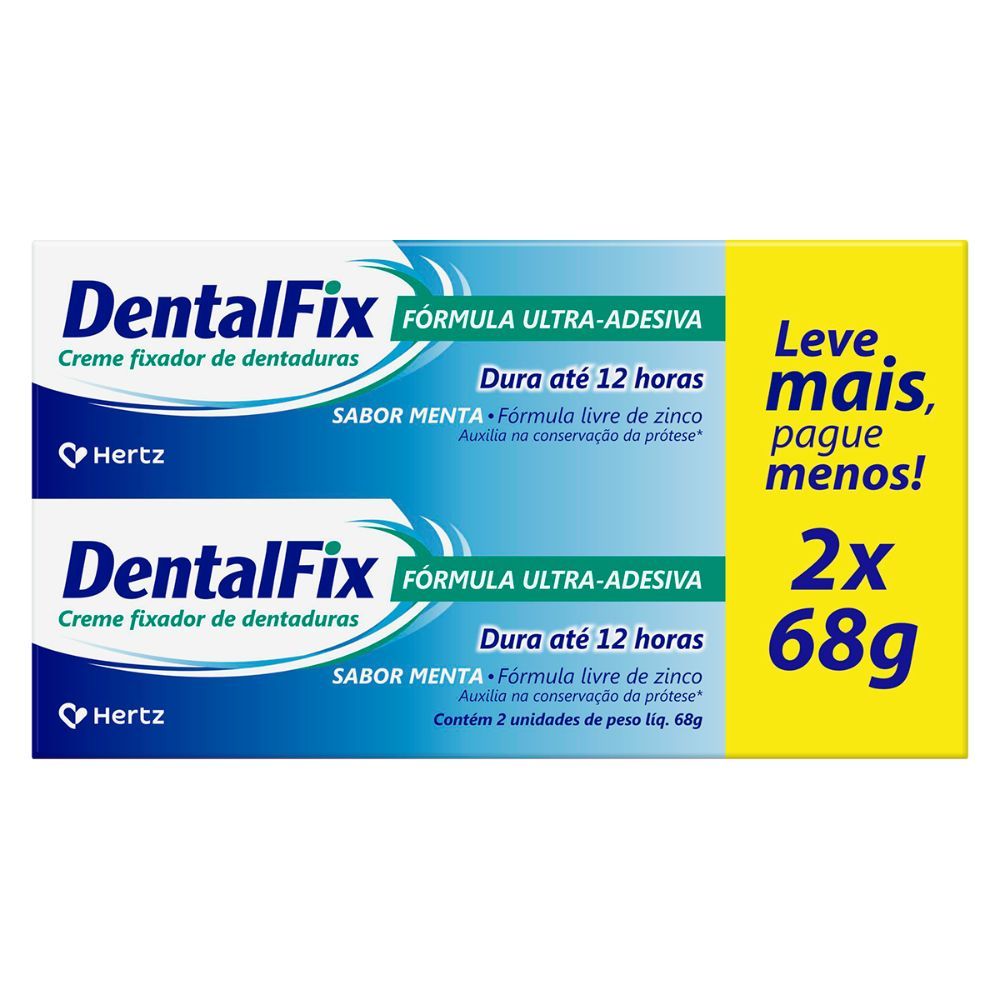 Creme Fixador de Dentaduras DentalFix Sabor Menta 2 Unidades 68g Cada em Oferta na Shopee