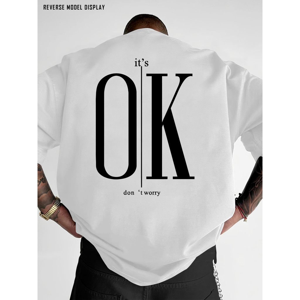 Camiseta Unissex Oversized 100% Algodão com Estampa Branca "OK" nas Costas - Preta, Casual para Verão,