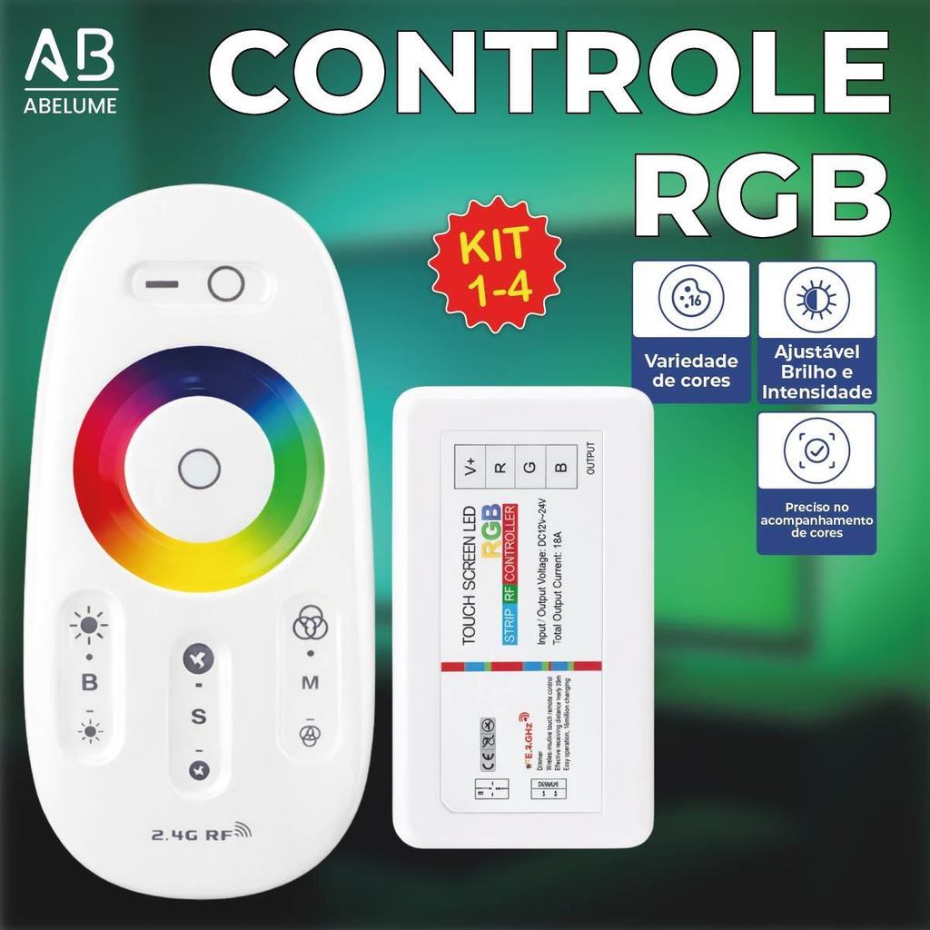 Controle RGB Touch Screen Wireless para Fita LED e Lâmpadas alcance 30m e 16 Cores em Oferta na Shopee
