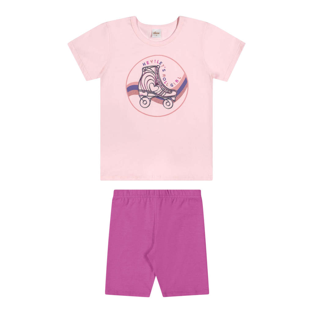 Conjunto Infantil Menina Roller Elian Rosa em Oferta na Shopee