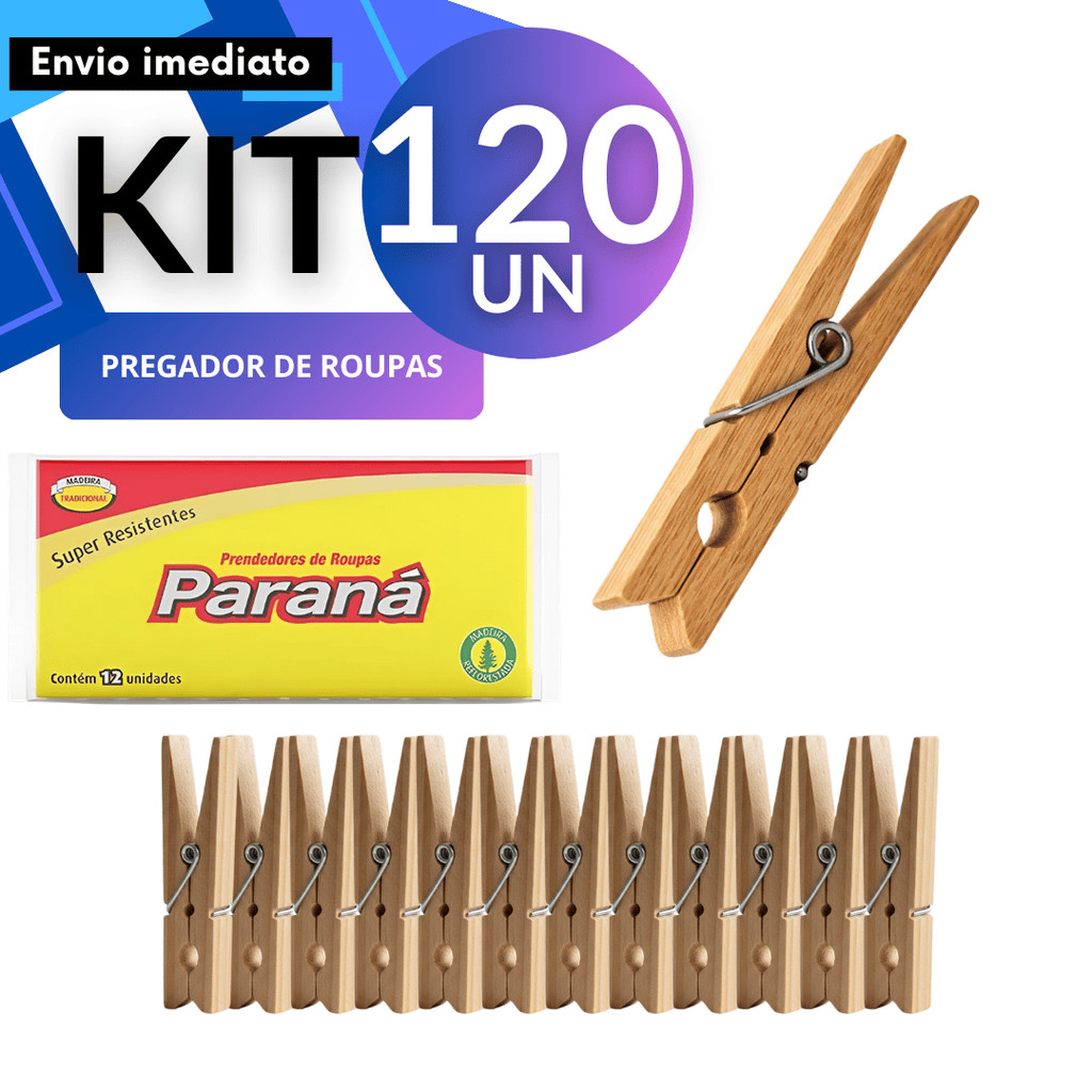 Kit 120 Pregadores de Madeira Reflorestada Atacado Firme Duradouro Varal Uso Diário