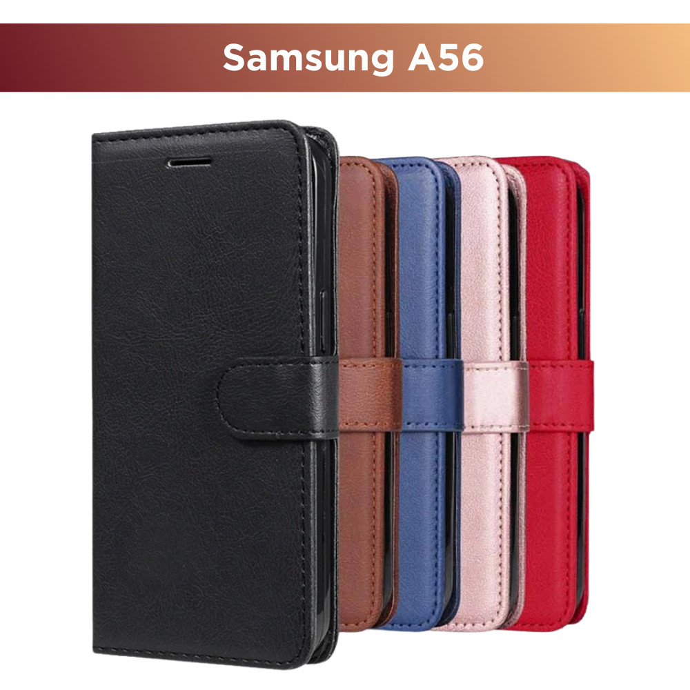 Kit Capa Carteira P/ Samsung Galaxy A56 - Couro Sintético Case Capinha e Película 3D Vidro/Hidrogel em Oferta na Shopee