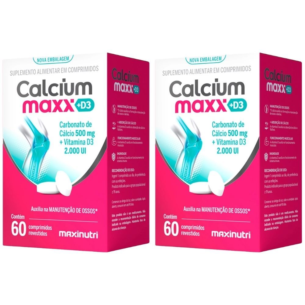 KIT 2X CALCIUM MAXX D3 ( Carbonato de Cálcio + Vitamina D3) 60 comprimidos - Maxinutri
