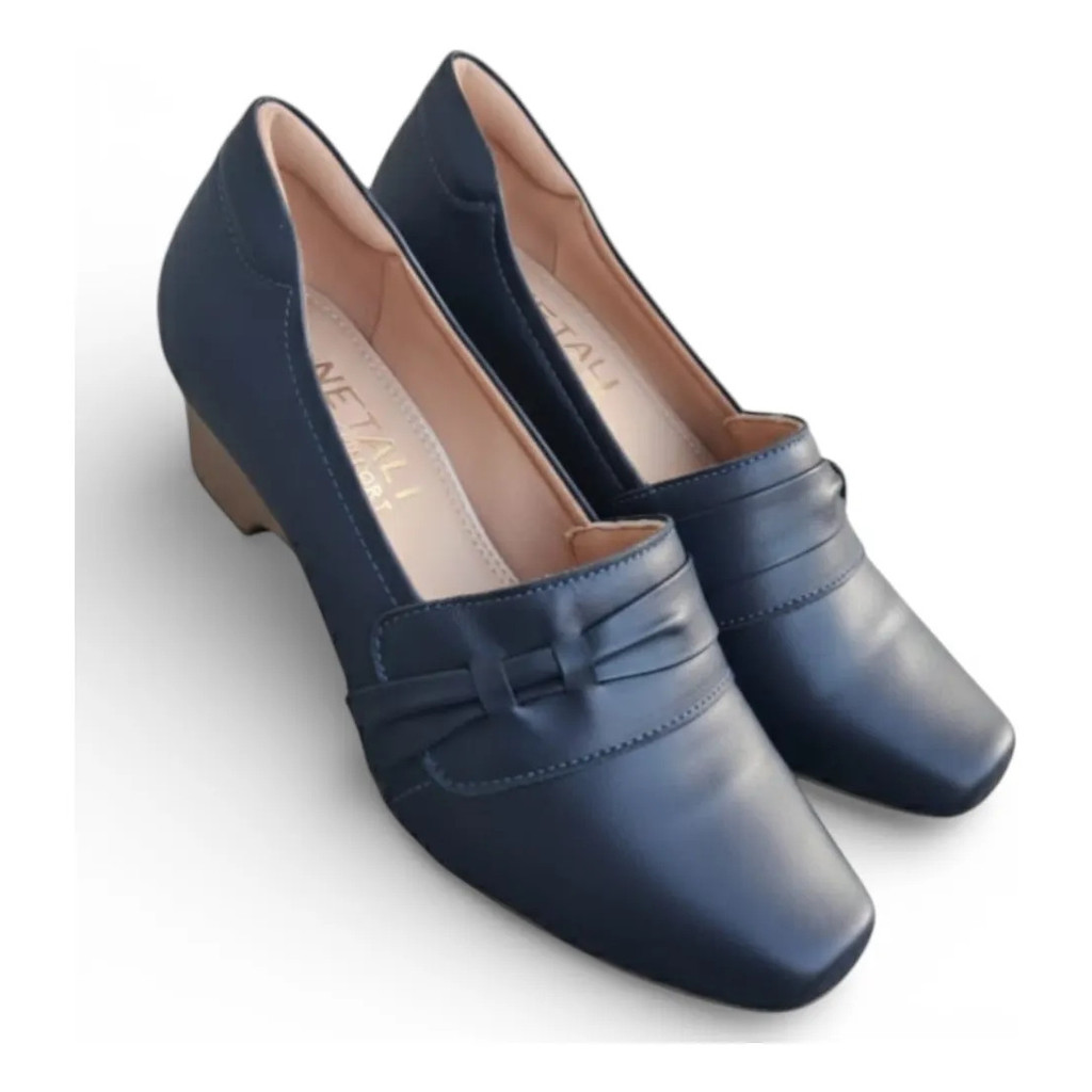 Sapato Feminino Neftali Couro Marinho Social Confortável Elegante Luxo Moda Feminina