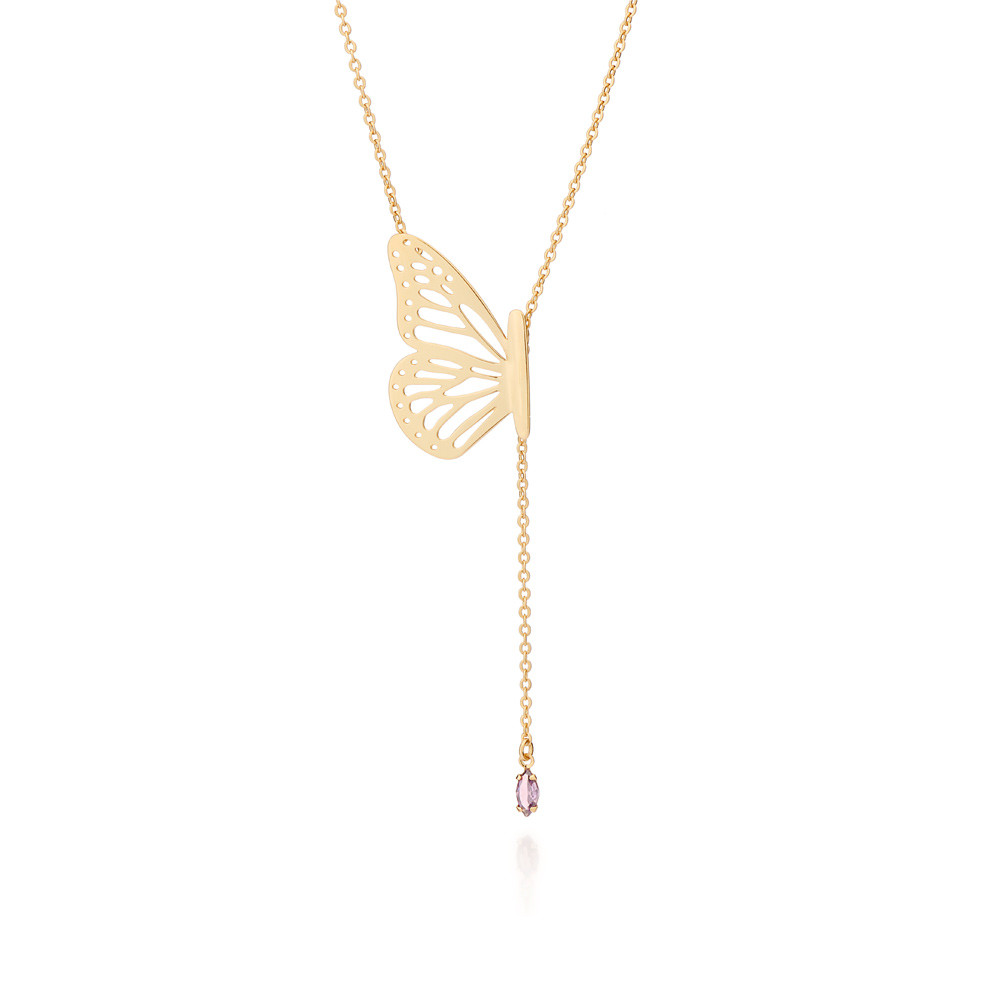 Imagem Colar Rommanel Gravata Borboleta E Zirconia Lilas 532633