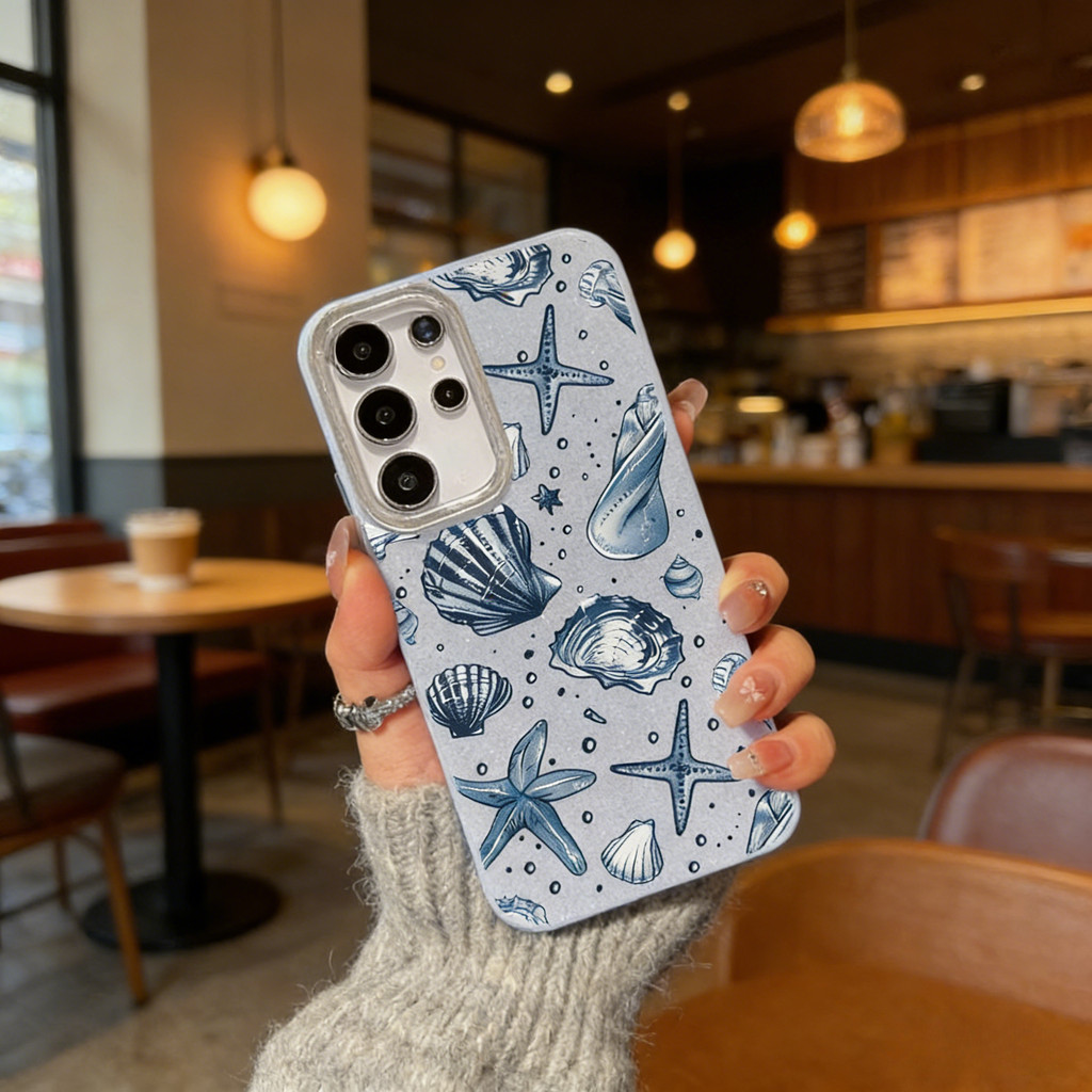 Azul Conchas Glitter Caso Para Samsung A17 A07 A06 A16 A14 A15 A13 A12 A56 A36 A55 A54 A32 A23 S26 Capa Qianmov006 em Oferta na Shopee