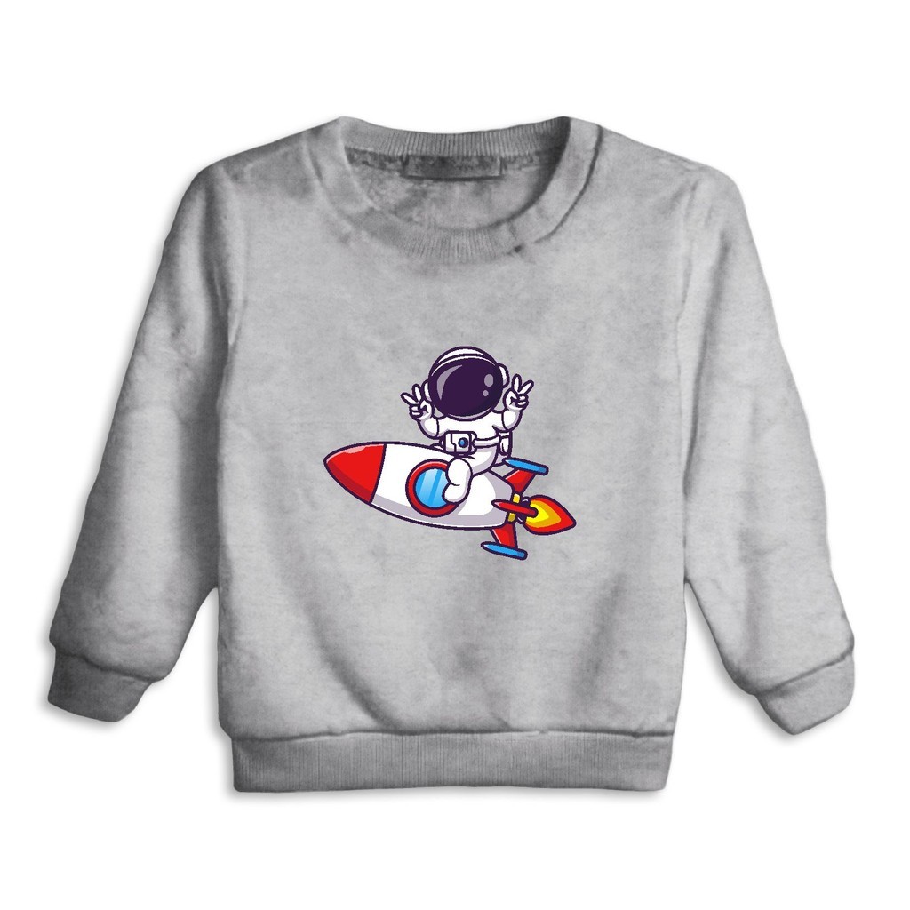 Blusa Moletom Flanelado Infantil Astronauta Foguete Rocket Gola Careca Envio 24h