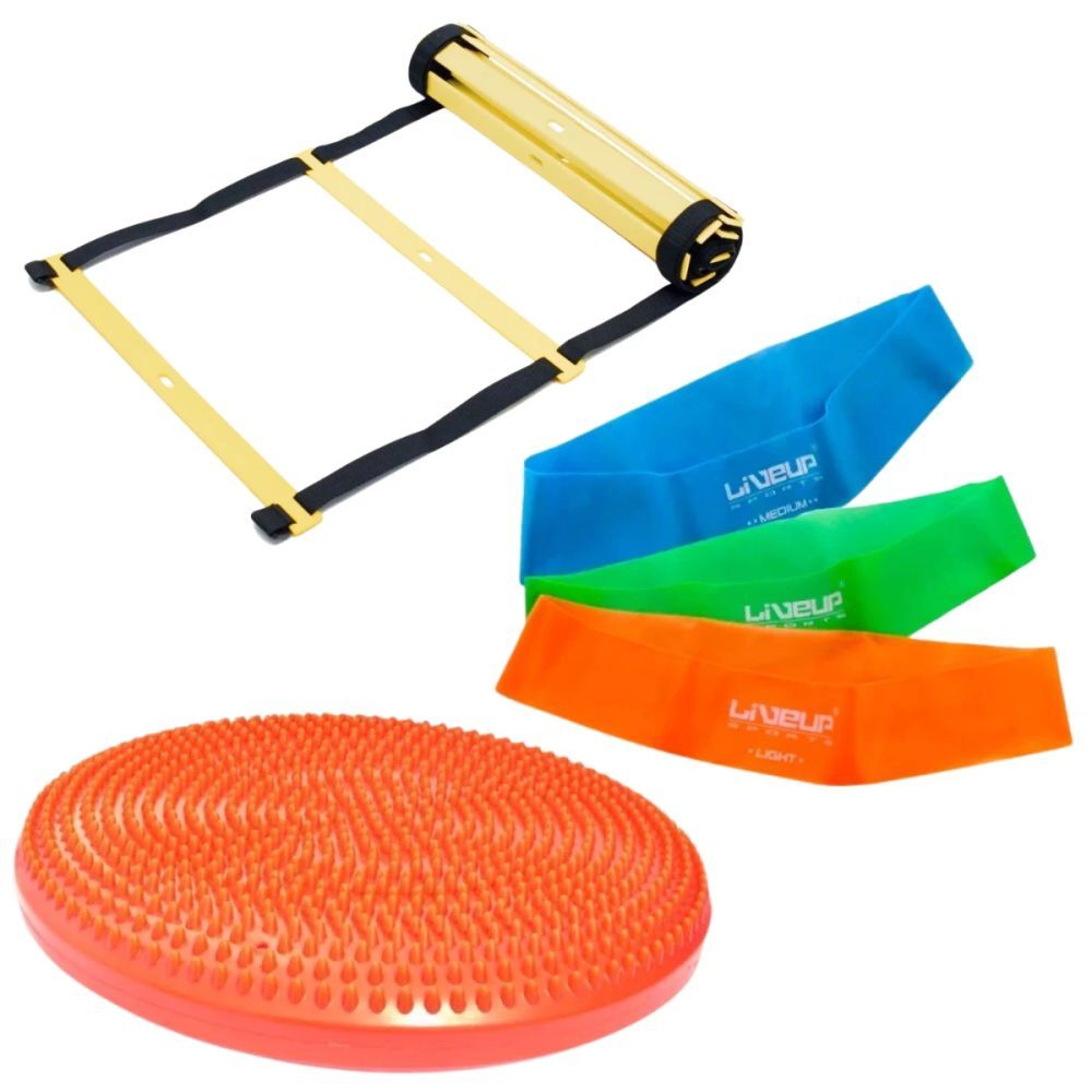 Kit Mini Bands Leve+ Média+ Forte + Disco de Equilíbrio + Escada de Agilidade