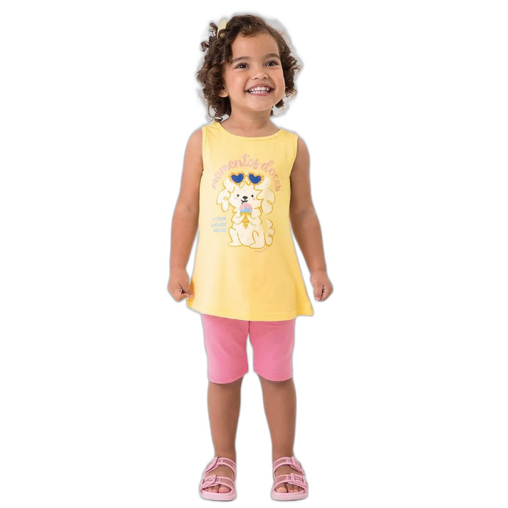 Conjunto Infantil Menina Regata Estampada Glitter e Bermuda Algodão Malwee Kids