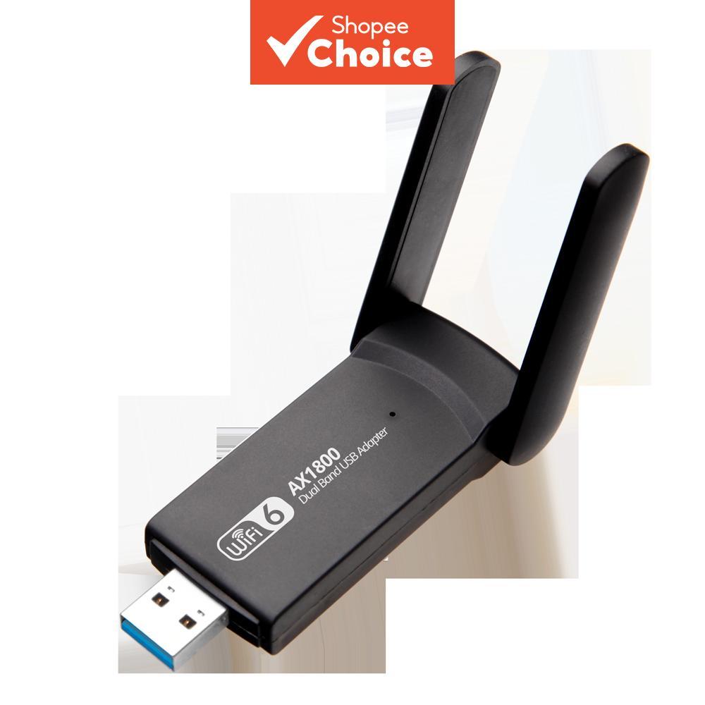  Adaptador de Rede USB3.0 WiFi6 AX1800 1800Mbps, Receptor LAN Sem Fio 2.4GHz/5.8GHz de Banda Dupla com 2 Antenas 5Dbi
