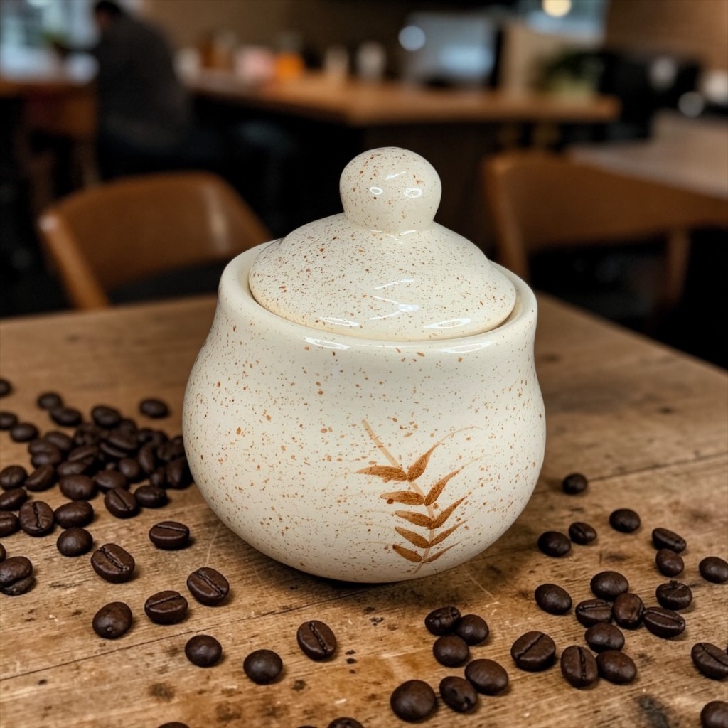 Açucareiro Para Café Em Cerâmica Pintado A Mão 250 gramas Decorado Creme Com Trinco