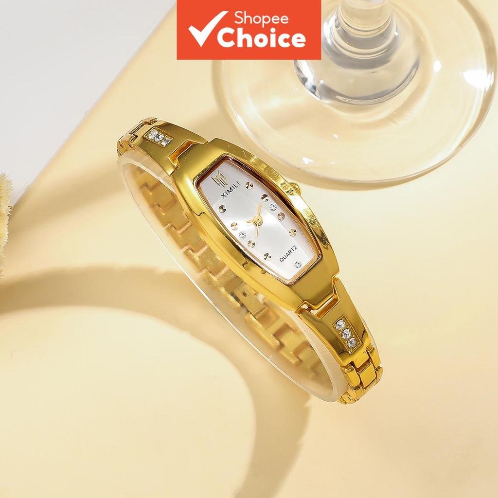 Moda Strass Feminino Relógio Oval Dial Pulseira De Pulso De Quartzo Sem Caixa