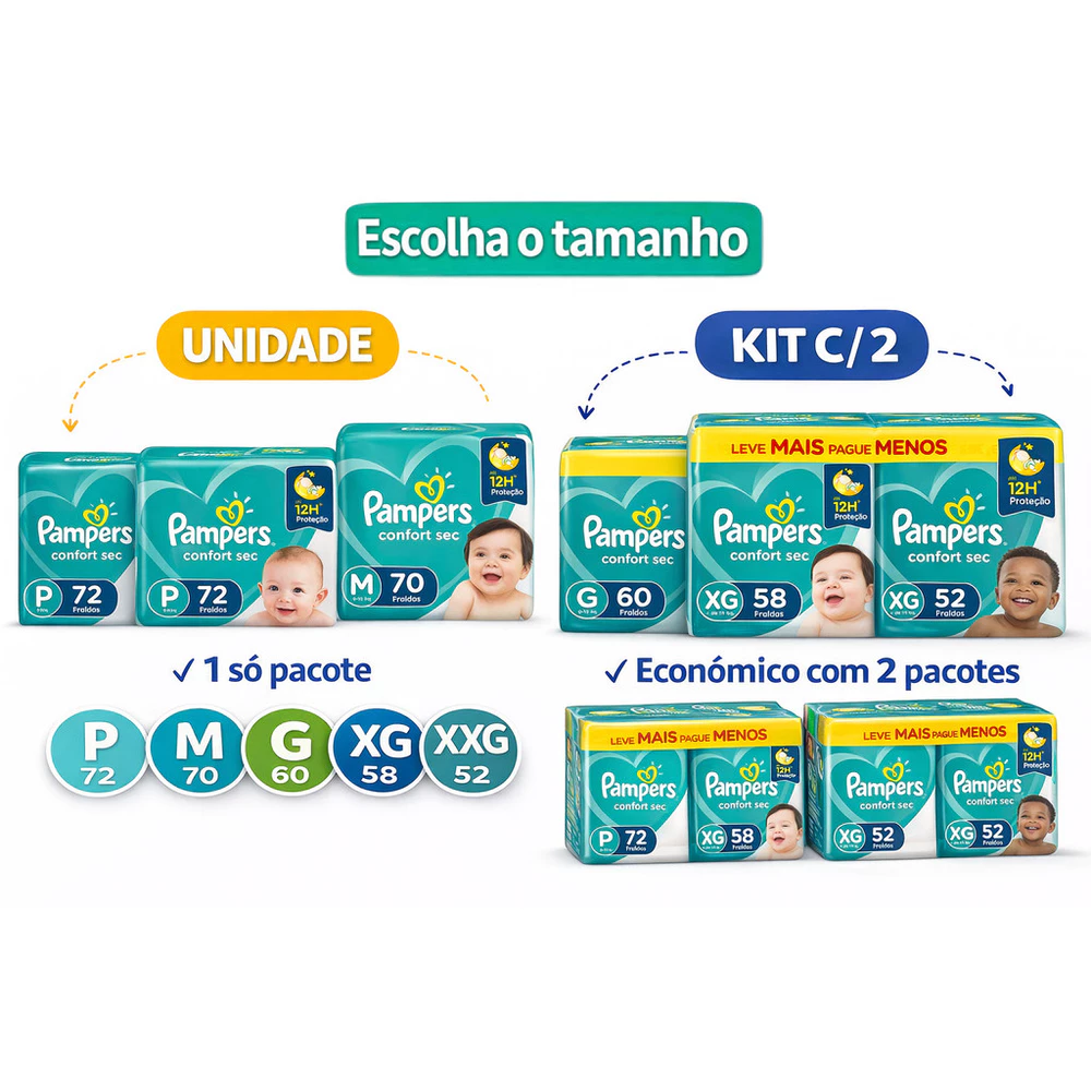 Fralda Pampers Confort Sec Super (ESCOLHA O TAMANHO)