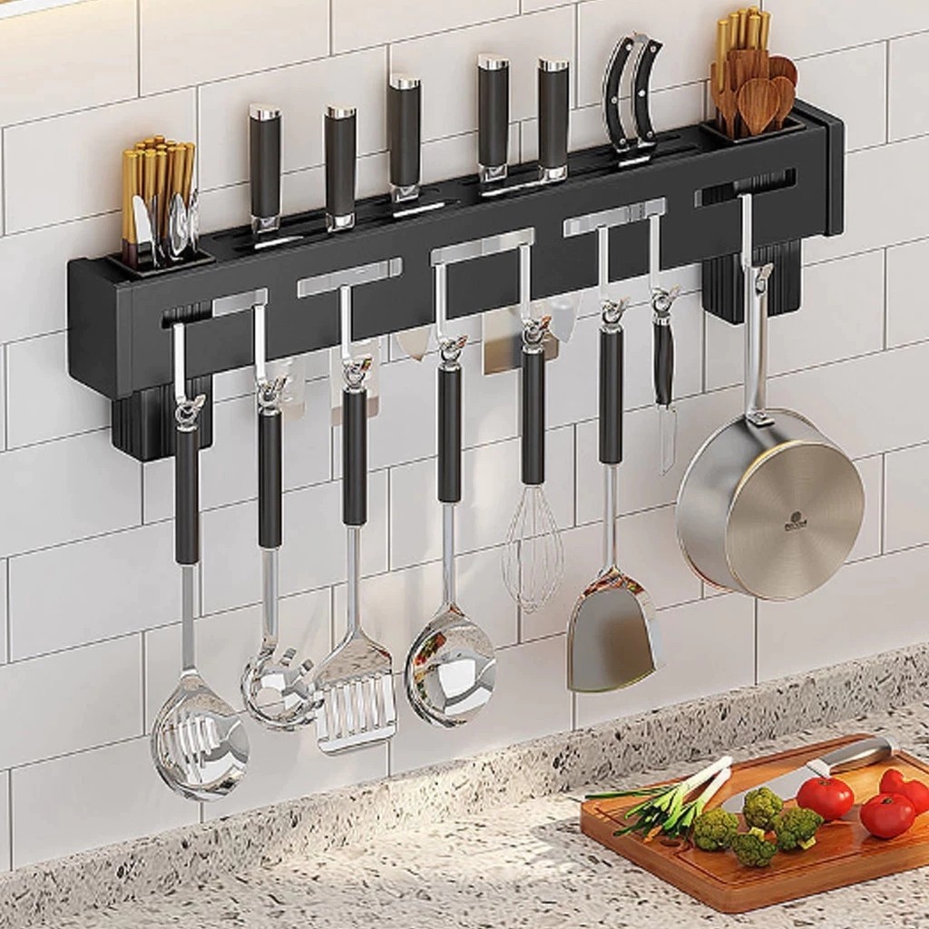 Suporte Organizador Para Utensílios de Cozinha 8 Ganchos Casa Praticidade Organização Durável Doméstico Utensílio