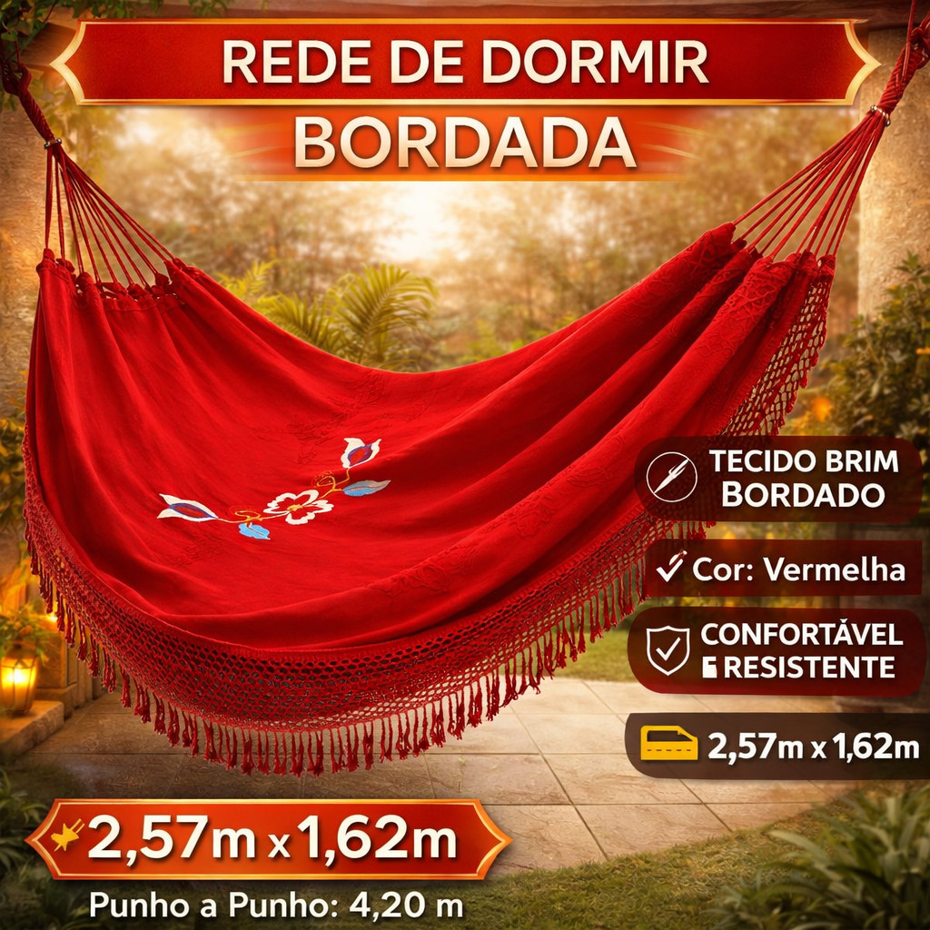 Rede De Dormir Brim Sol a Sol Gigante Bordada Resistente Tecido Grosso Antialérgica artesanal