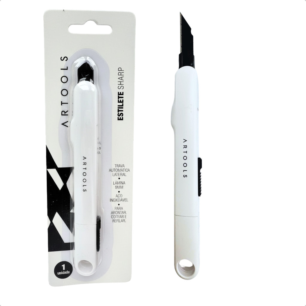 Estilete Profissional Estreito De Precisão Plast Artools Branco Lâmina 9mm 30 Graus