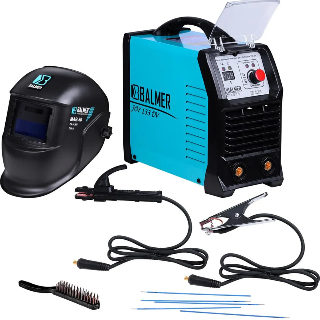 Máquina Solda Inversora Balmer I-Make 130 Kit Completo 220V Mascara Automática Joy133DV MMA TIG DC