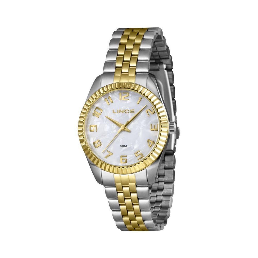 RELÓGIO LINCE DRESS PRATA E DOURADO FEMININO  LRTJ176L36 B2SK
