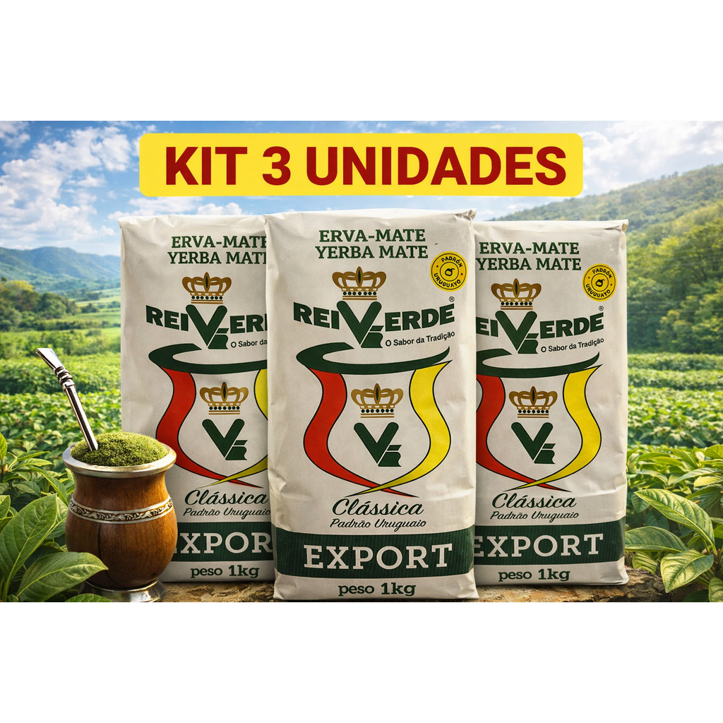 Kit 3  Erva Mate Rei verde Export Padrão Uruguaio Clássica 1kg