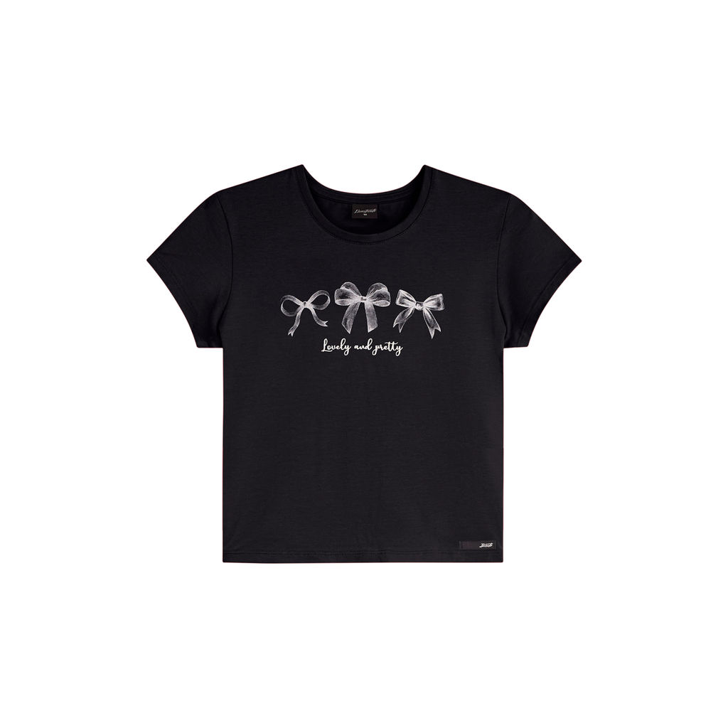 Blusa Juvenil Menina Cotton Laços Beats Preto em Oferta na Shopee