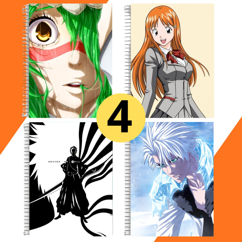 Kit 4 Adesivos Para Capa de Caderno Anime Bleach Ichigo Quarto Escolar Poster Excelente Qualidade Premium