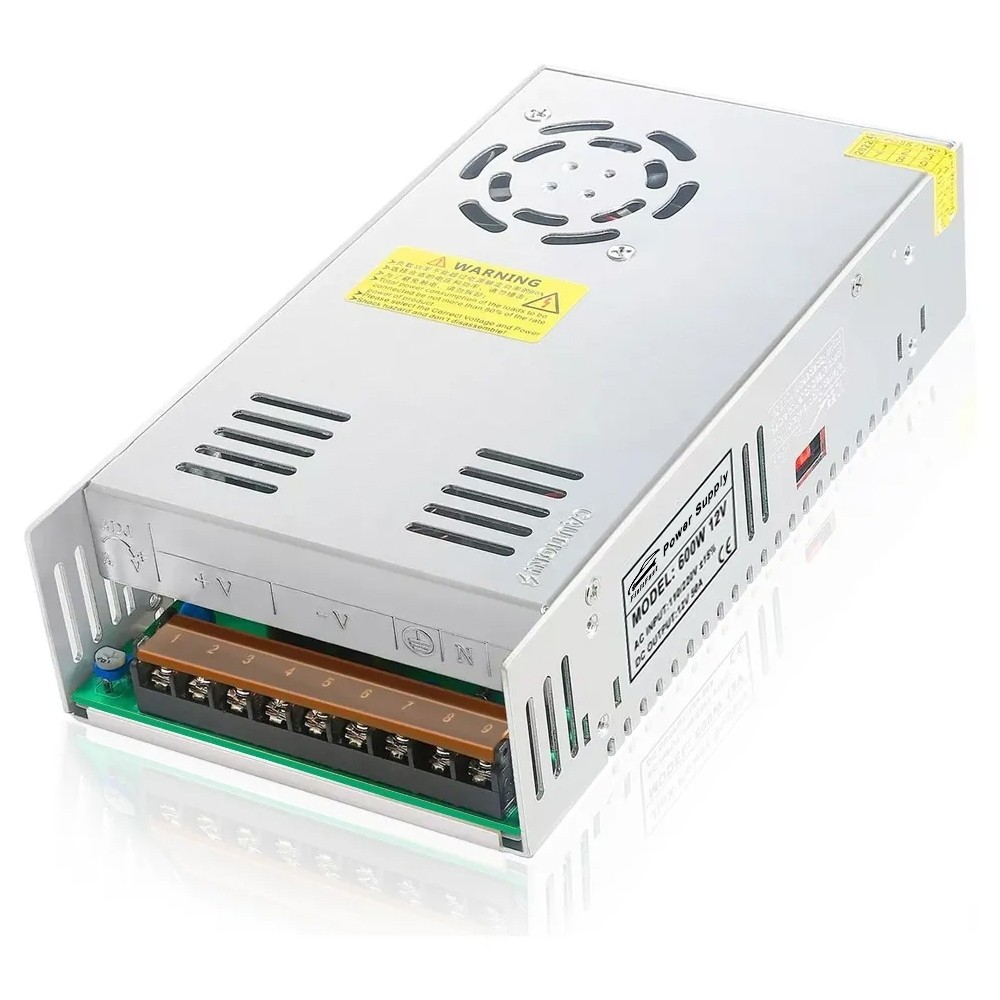 Transformador 12V 50A 600W - Cobre Puro + Carcaça Alumínio, 8 Proteções, Compatível 110/220V