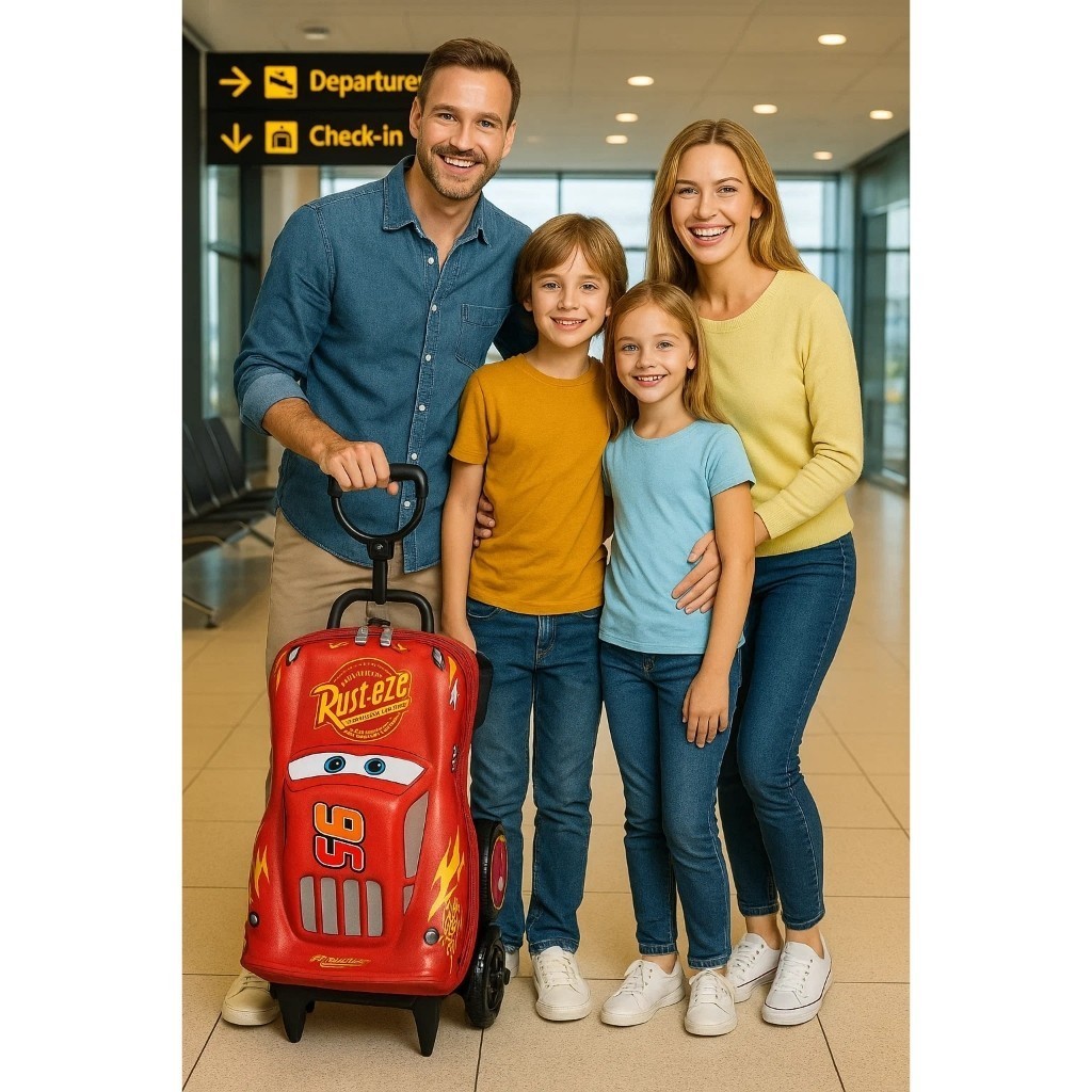 Mala Infantil Carrinho Rodinhas Vermelha Mochila Criança Personagem Viagem Bolsa Bagagem Achadinhos