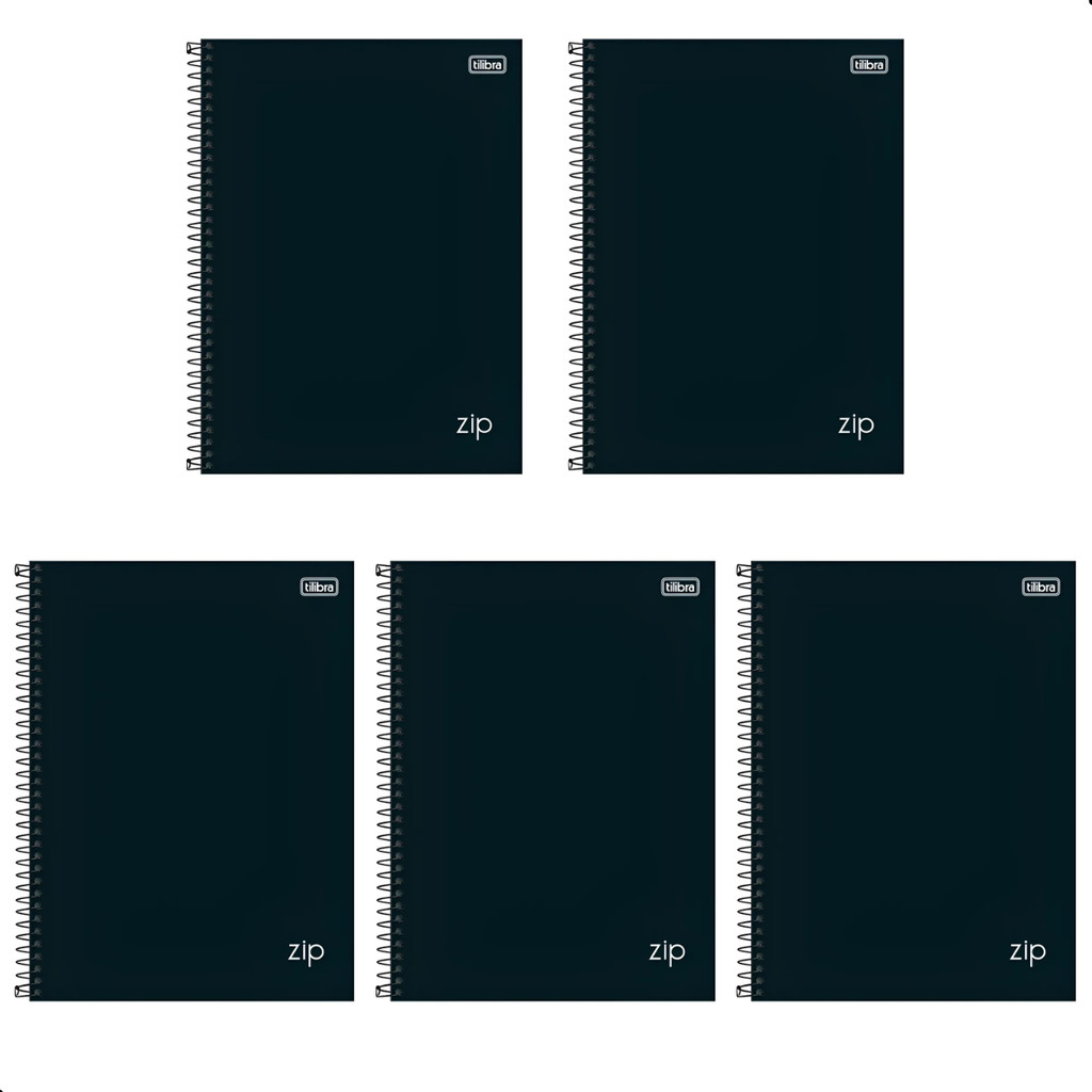 Kit 5 Cadernos Universitário Tilibra 10 Matérias Espiral Zip Preto Capa Dura