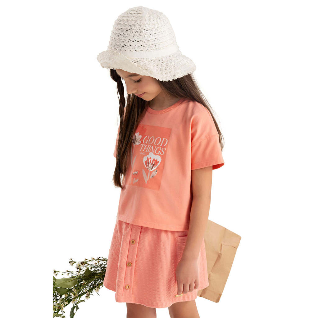 Conjunto Infantil Menina Flores Colorittá Laranja em Oferta na Shopee