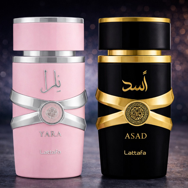 Kit Lattafa Asad + Yara Tradicional Perfumes Árabes Masculino e Feminino Longa Duração Prolongada