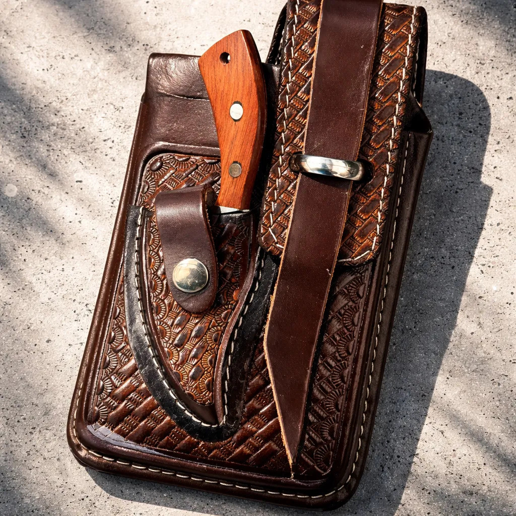 Porta Celular Couro Country Com Faca Inox Rodeio Barretos