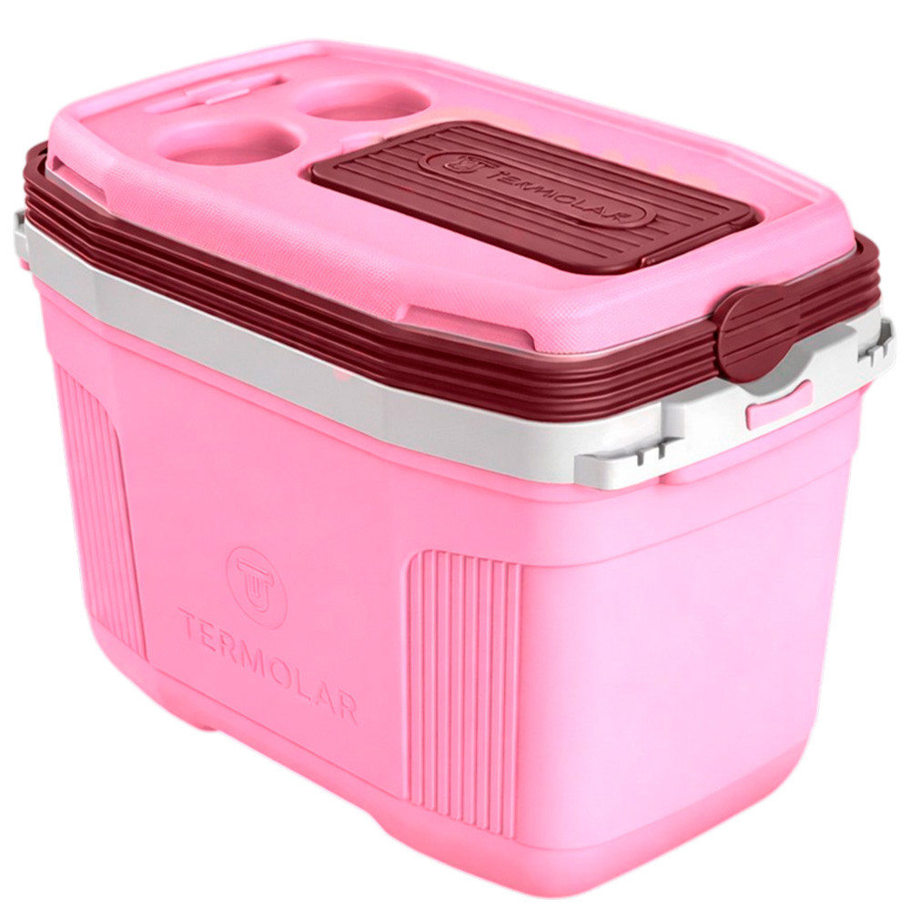 Caixa Cooler Térmico 20 Litros Rosa Termolar com Tampa Removível Porta Copos e coisas Integrado em Oferta na Shopee
