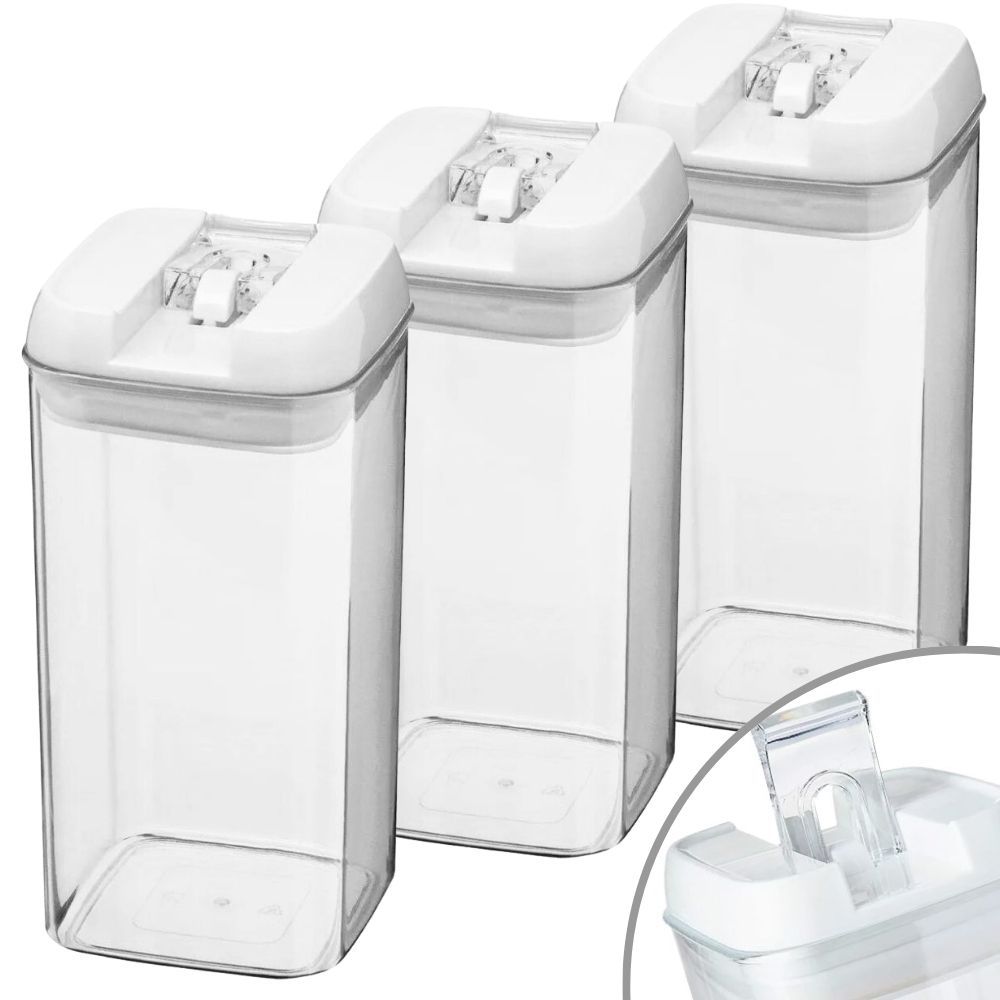 Kit de Pote Hermético com Tampa 1,3L Transparente Pratik 3pçs Porta Mantimentos