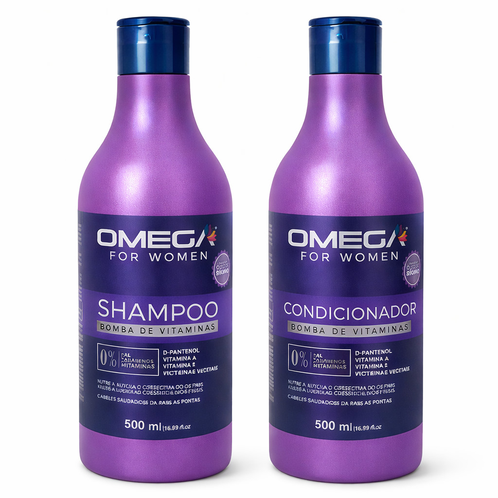 Kit Shampoo + Condicionador Bomba de Vitaminas Omega Hair 500ml – Crescimento e Força