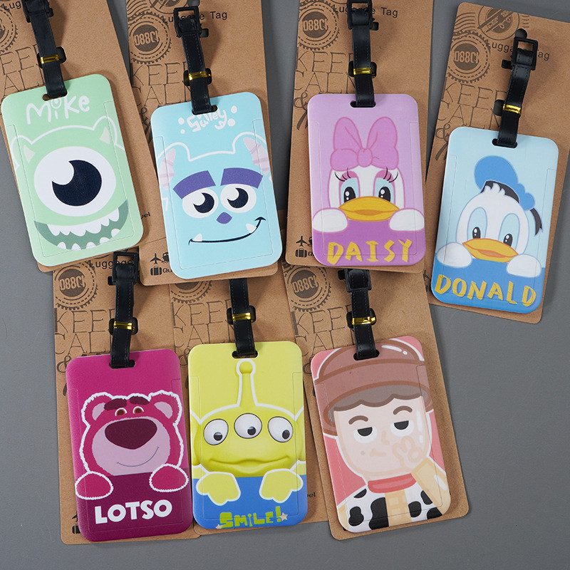 Etiqueta de bagagem fofa indispensável para viagem Toy Story de três olhos menino amadeirado monstro peludo etiqueta de 