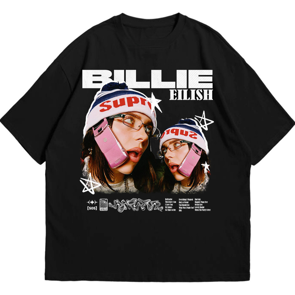Camiseta Premium em Algodão Puro Tshirt Estampa da Billie Eilish Unisex Streetwear Envio Imediato em Oferta na Shopee