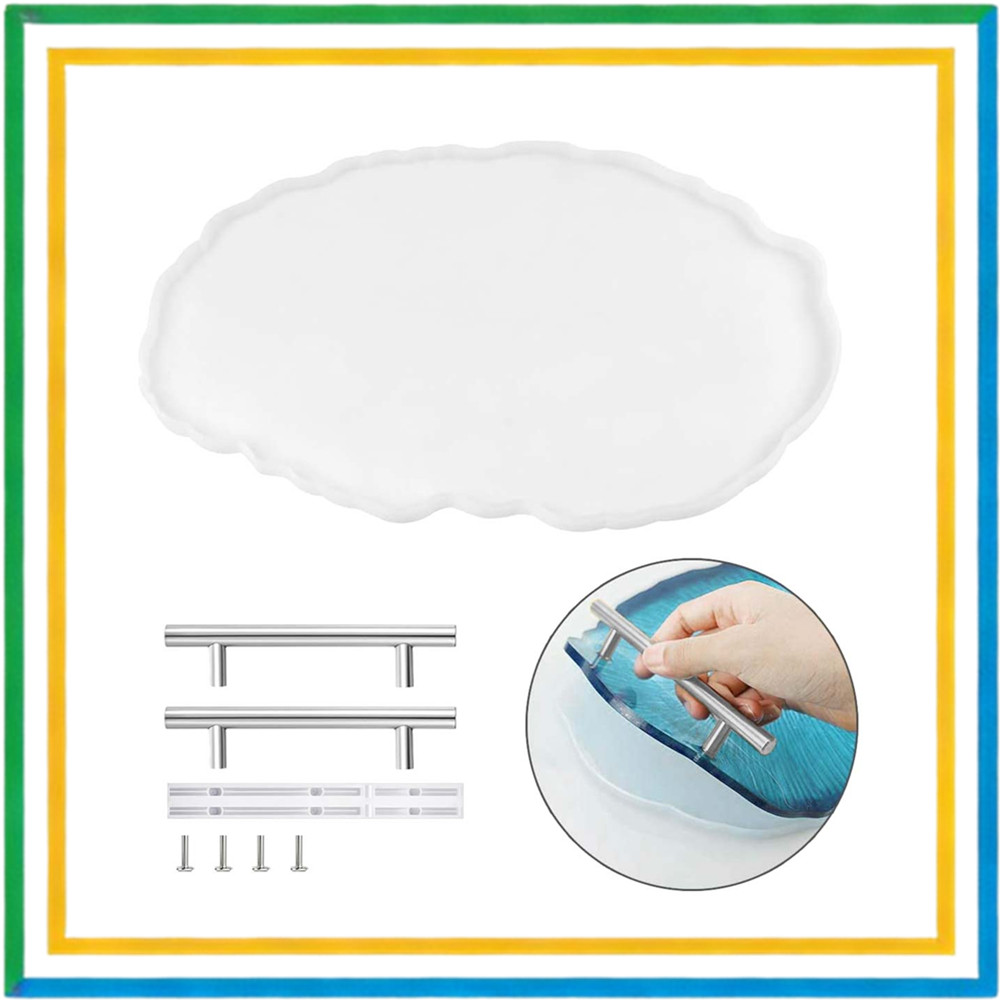 Molde grande de bandeja de resina com alça prateada, resina epóxi de fundição Irregular de Silicone Oval