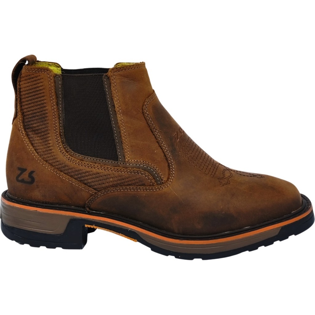 Botina Country Masculina Casual Dia a Dia Costurada Elástico Cano Baixo Bico Quadrado Zebu 93110