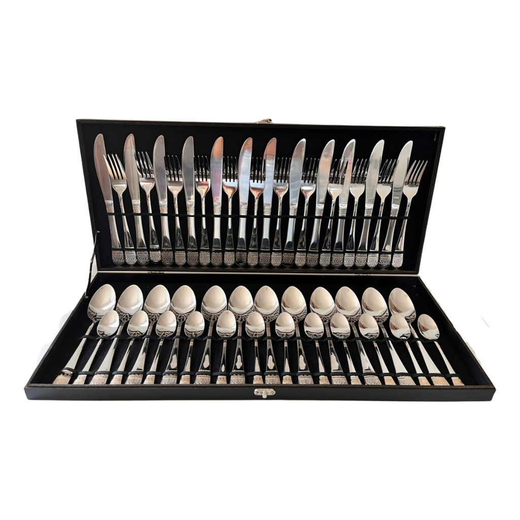 Faqueiro Aço Inox 48 Peças - Prata Premium - Aço Inoxidável Prateado