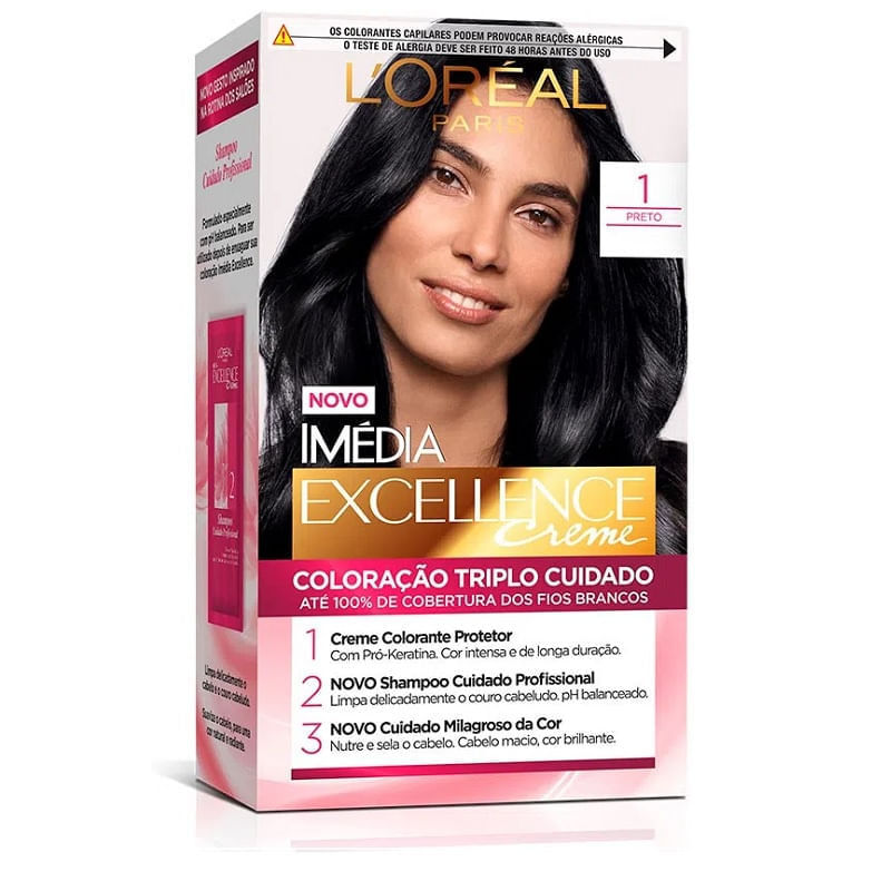Kit Tintura Imédia Excellence L'Oréal Preto 1 em Oferta na Shopee