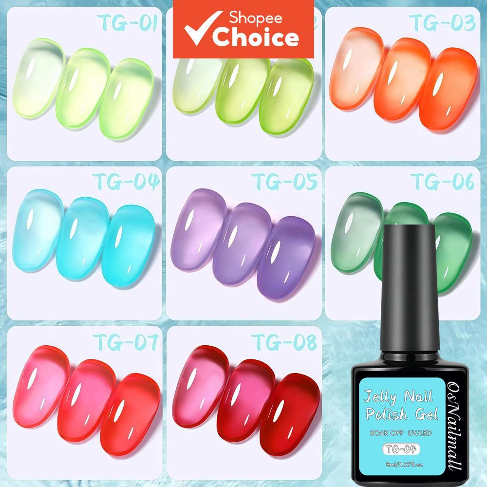  Conjunto de 8 cores de gel de unha Osnailmall, esmalte de gel colorido de verão, esmalte em gel de imersão