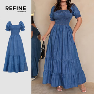 (Lovito Refine) Vestido Elegante com Camadas Franzidas Na Primavera/verão Azul para mulheres LR35L133 em Oferta na Shopee