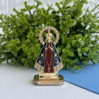 Nossa Senhora Aparecida Dourada com detalhes em Marrom e Azul Painel de carro - Promoção! em Oferta na Shopee