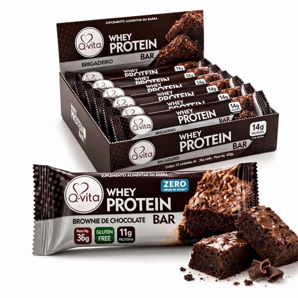 Kit 18 Barra Protein Q-VITA Brownie Chocolate Zero 36g