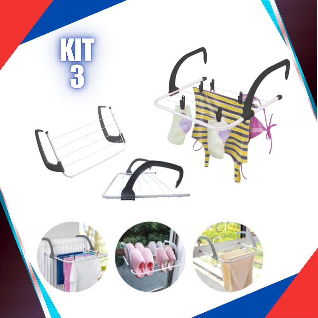 KIT 1/2/3 Varal Portátil Para Apartamento Secador De Roupas Prático e Retrátil Para Janela e Parede