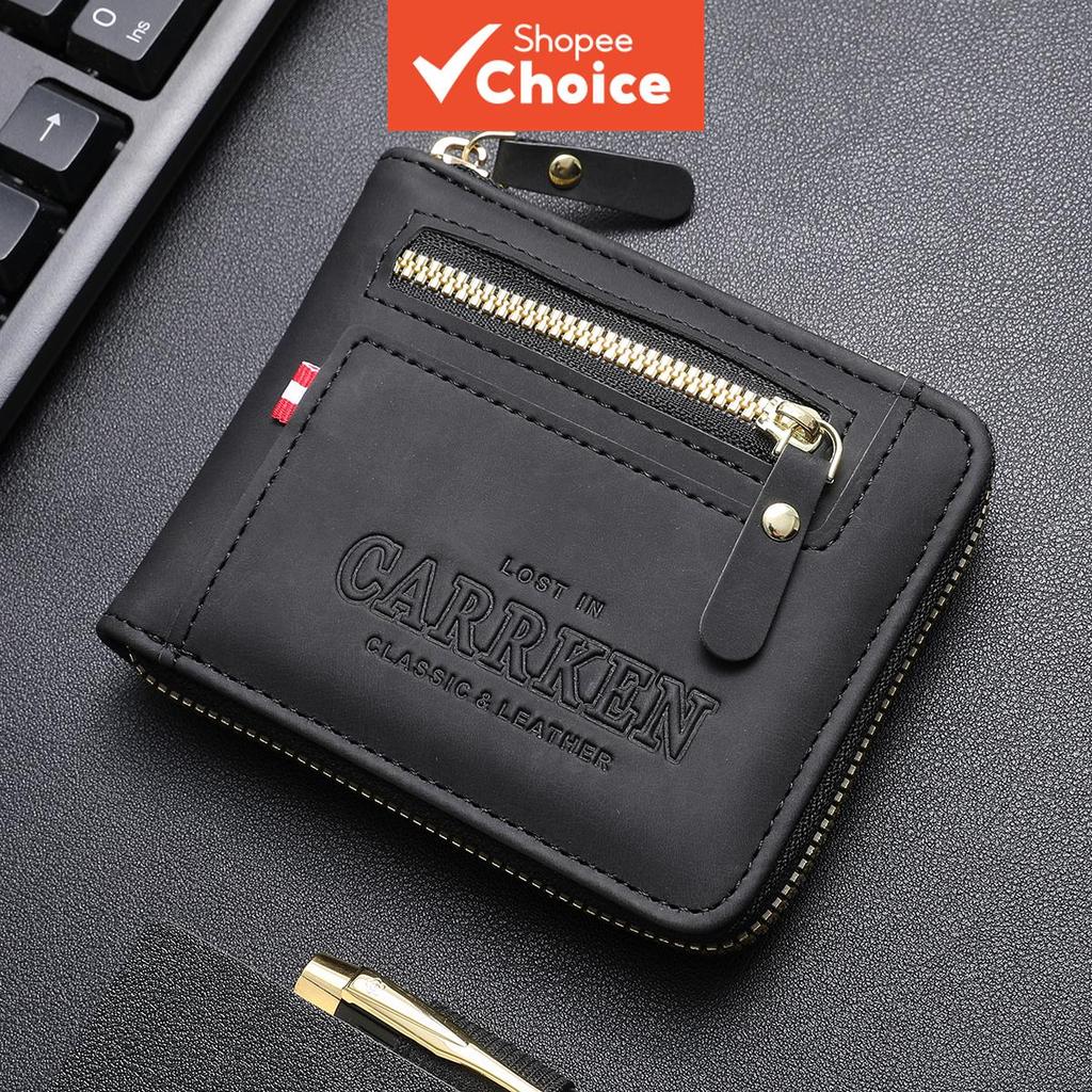 Carteira Curta CarrKen Para Homens , Casual , Com Zíper , Em Relevo , Capa De Identificação Vários Cartões E Bolso Moeda