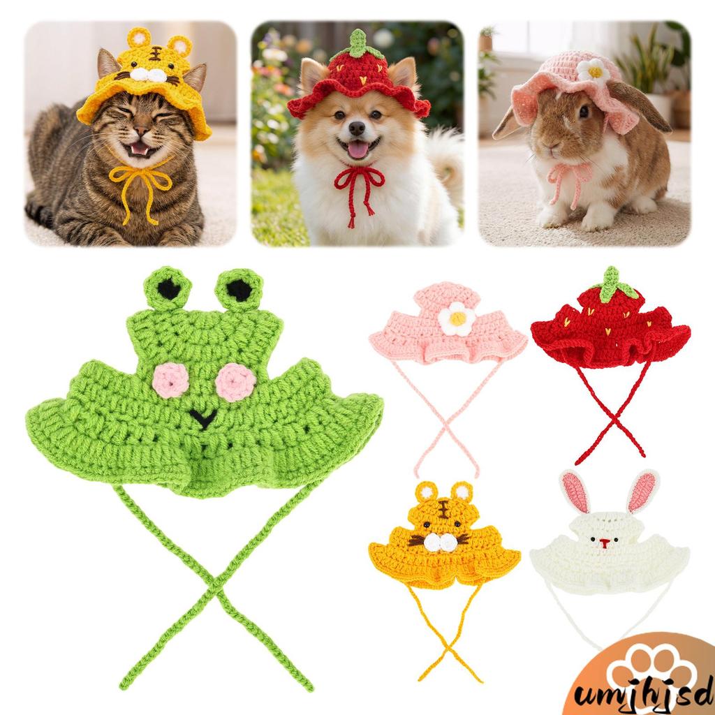 5 Pçs Bonito Malha Gato Chapéu Artesanal Crochê Cão Criativo Festa Traje Headwear Com Cabo Ajustável SHOPSKC3063