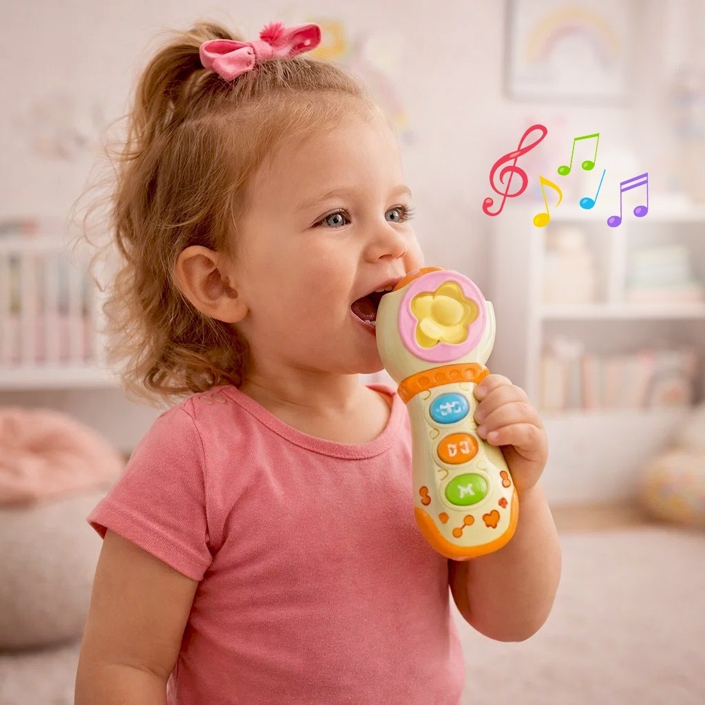 Microfone Musical Infantil Brinquedo Som Portátil Karaokê Luz Criança Diversão Presente Com Bluetooth