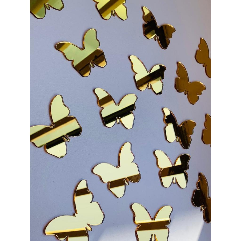 Kit 20 Borboletas Acrílico Espelhado Dourado 6cm Decoração em Oferta na Shopee