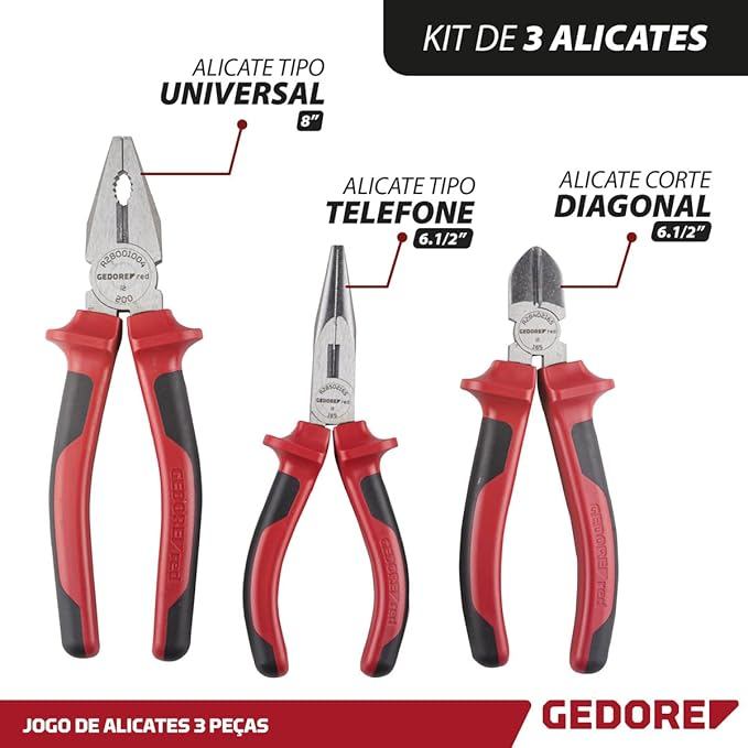 JOGO DE ALICATES 3 PÇS GEDORE RED